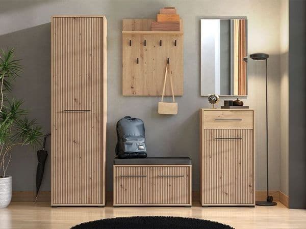 Slatted Artisan Oak Effect Slim Wardrobe