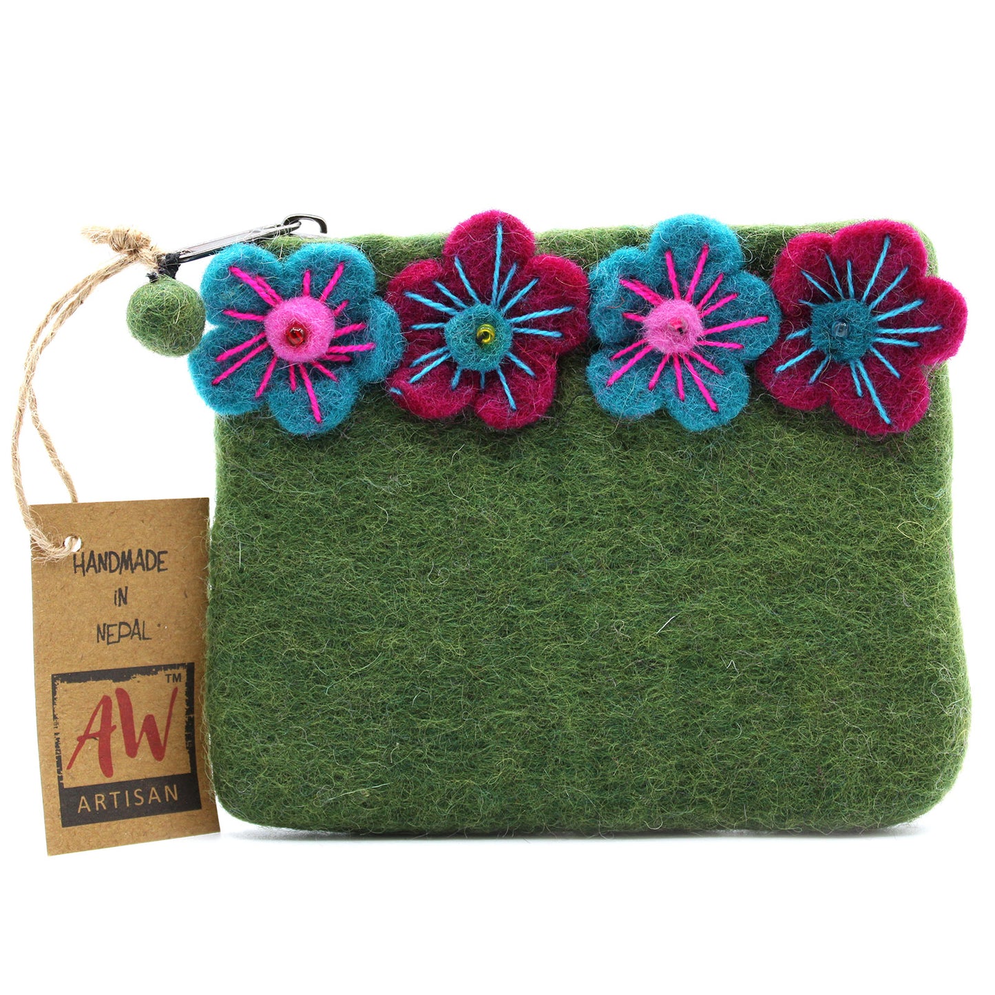 Natural Felt Zipper Pouch - Four Flowers