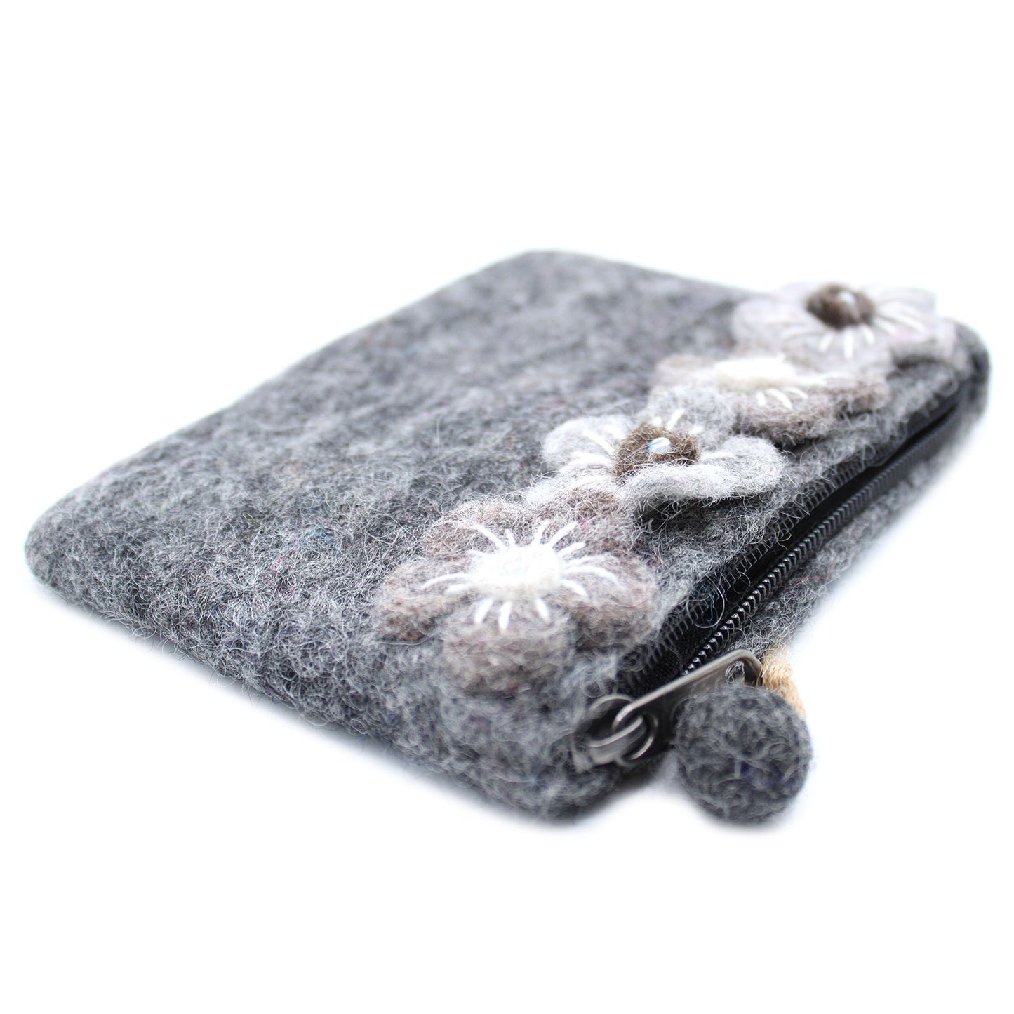 Natural Felt Zipper Pouch - Four Flowers