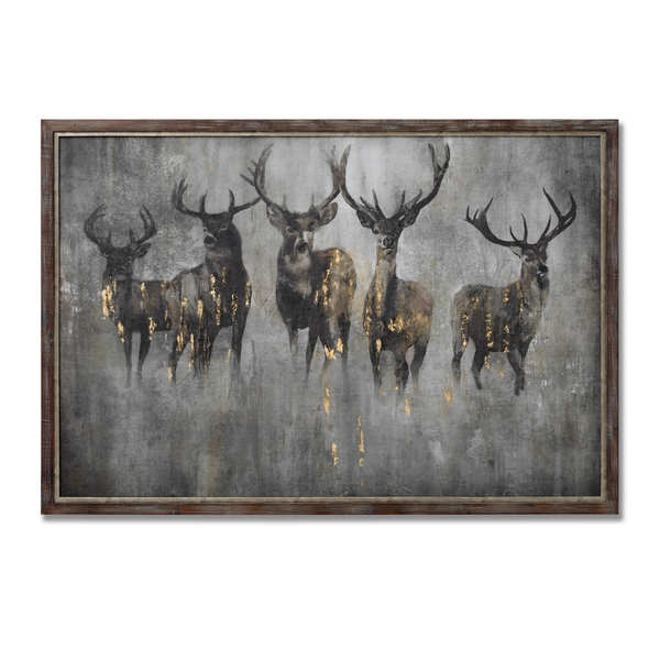 Large Curious Stag Painting on Cement Board Art with Frame