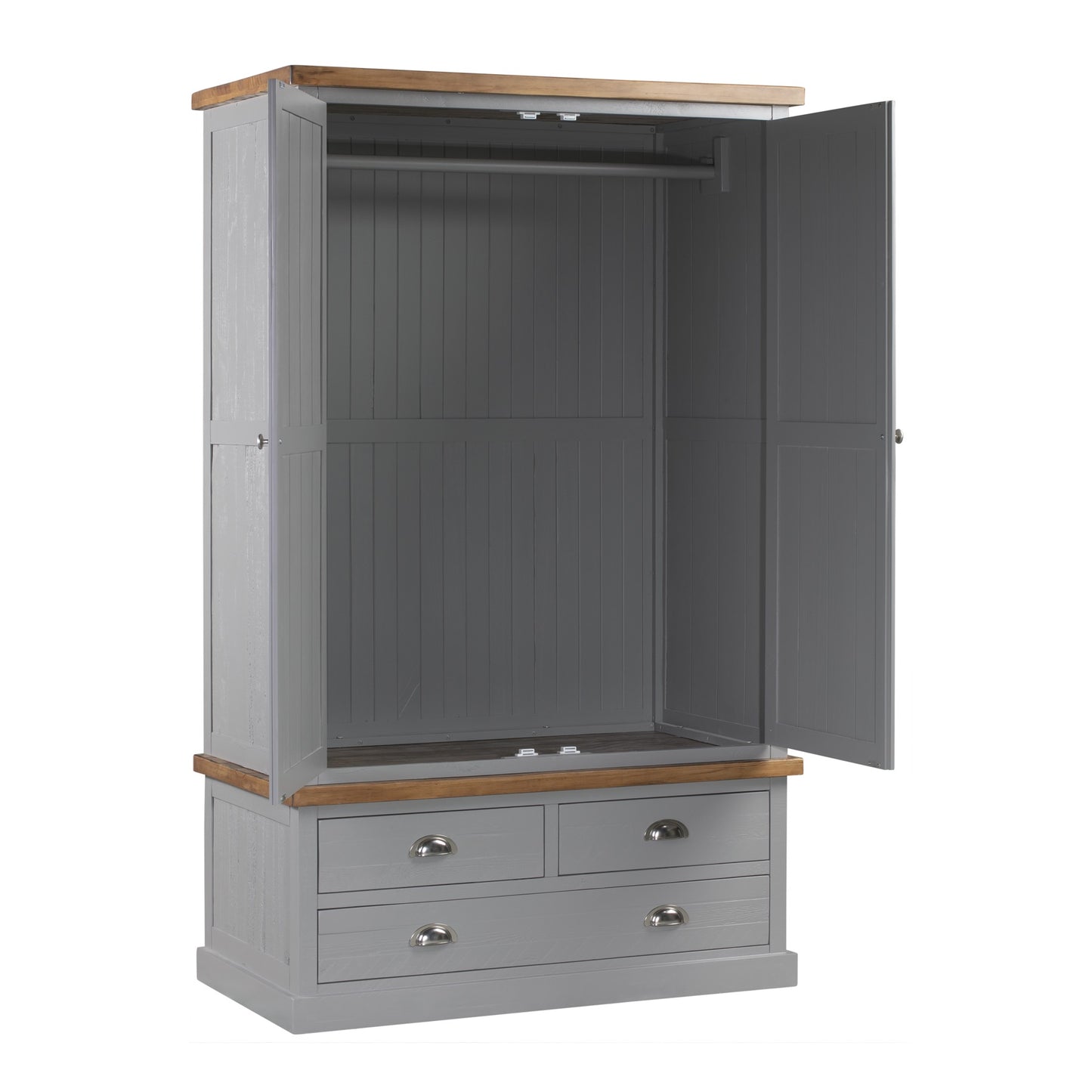 Grey Painted Three Drawer Two Door Wardrobe