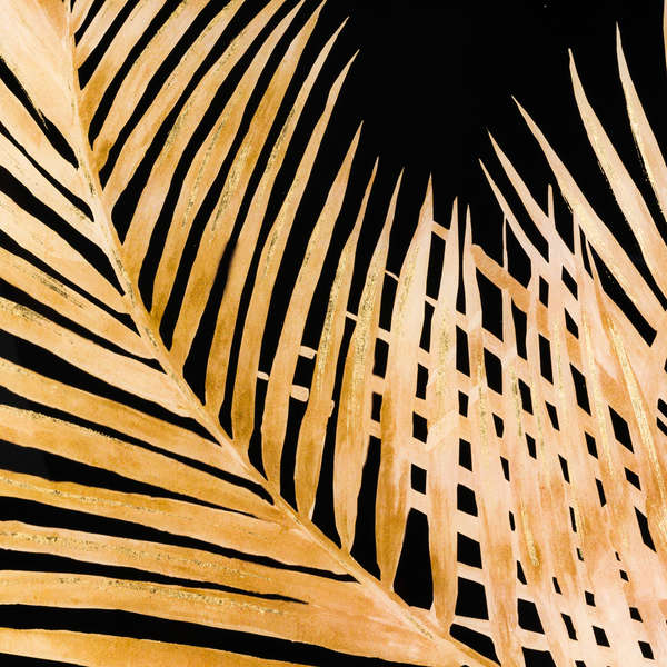 Large Metallic Palm Glass Image In Gold Frame