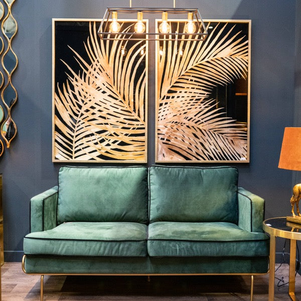 Large Metallic Palm Glass Image In Gold Frame
