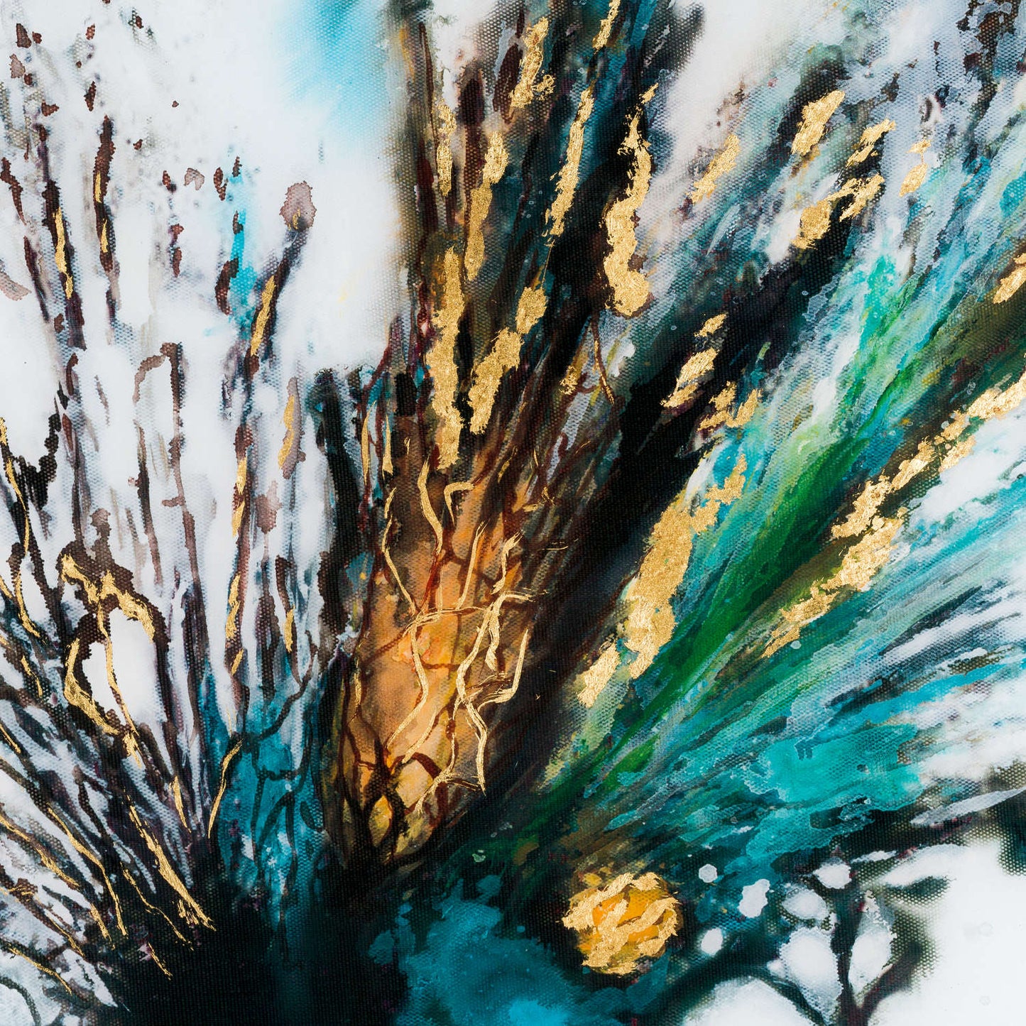 Large Floral Colour Explosion Glass Image In Gold Frame