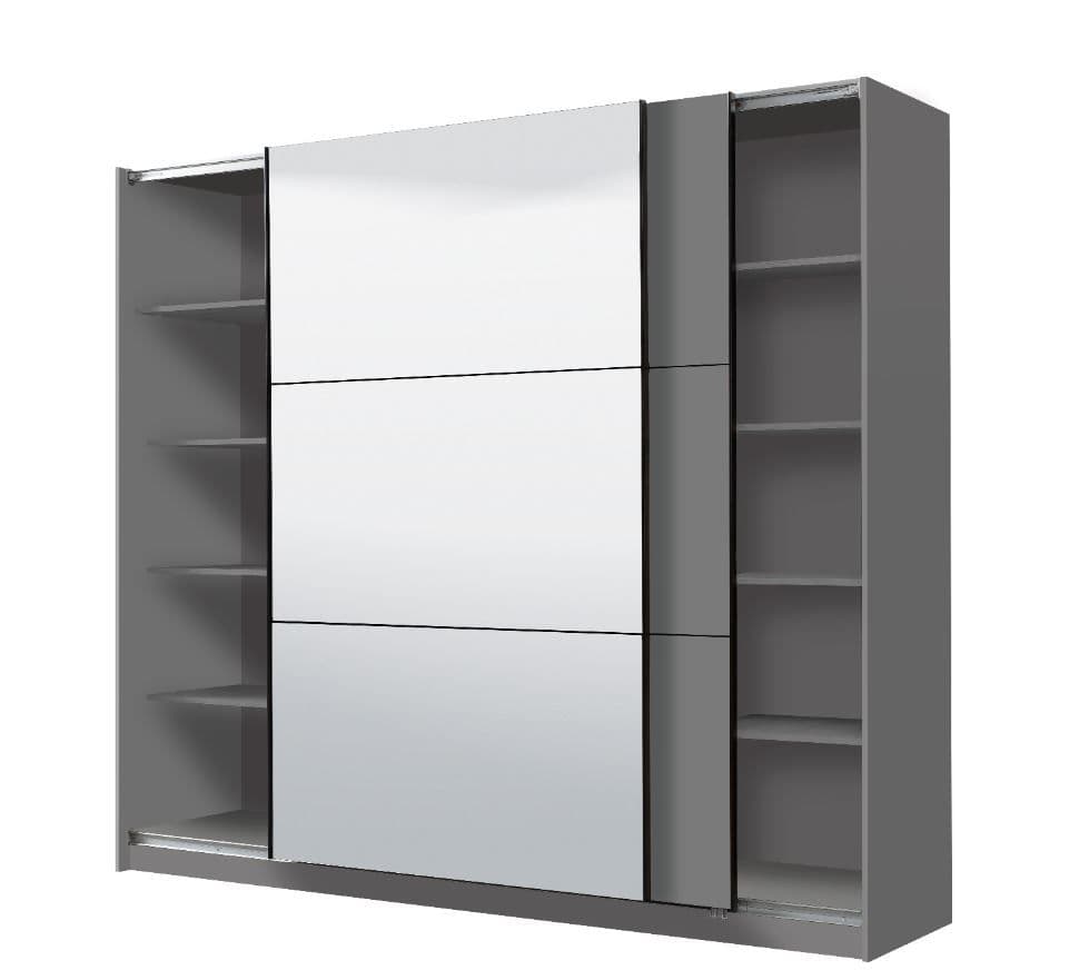 Large Grey And Mirrored Sliding Door Wardrobe 220cm