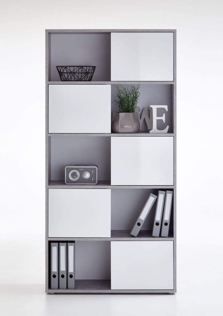 Concrete Grey and White Tall Bookcase