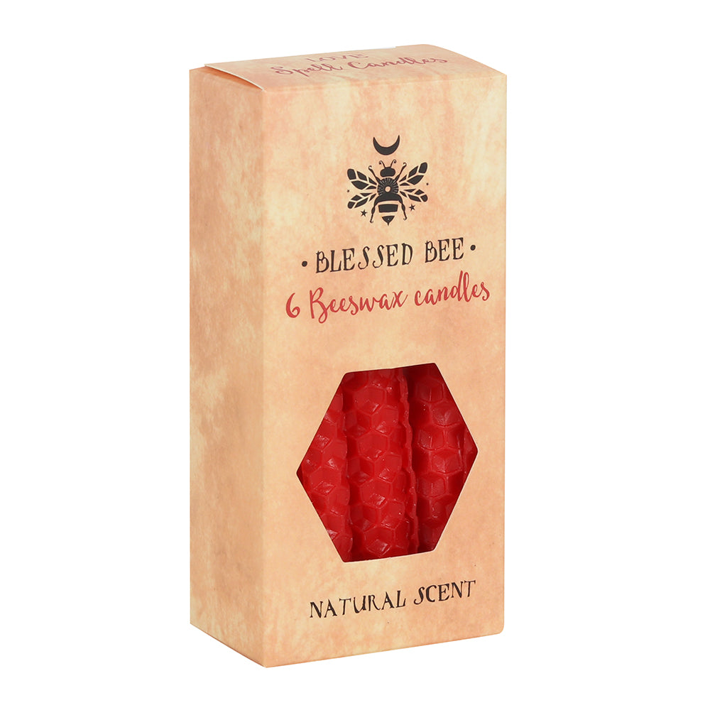 Red Beeswax Blessed Bee Candles - Pack of 6 - Natural Scent