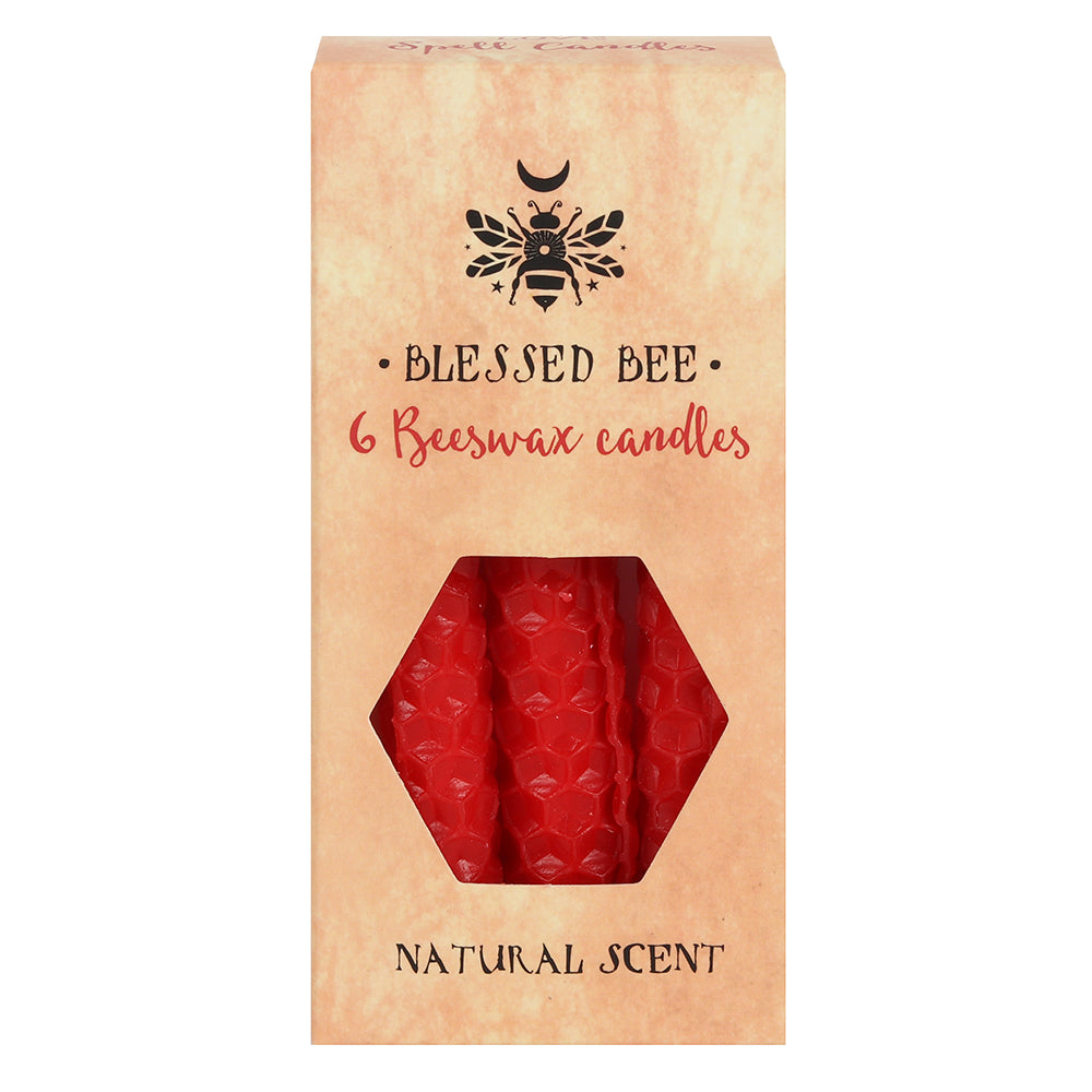 Red Beeswax Blessed Bee Candles - Pack of 6 - Natural Scent