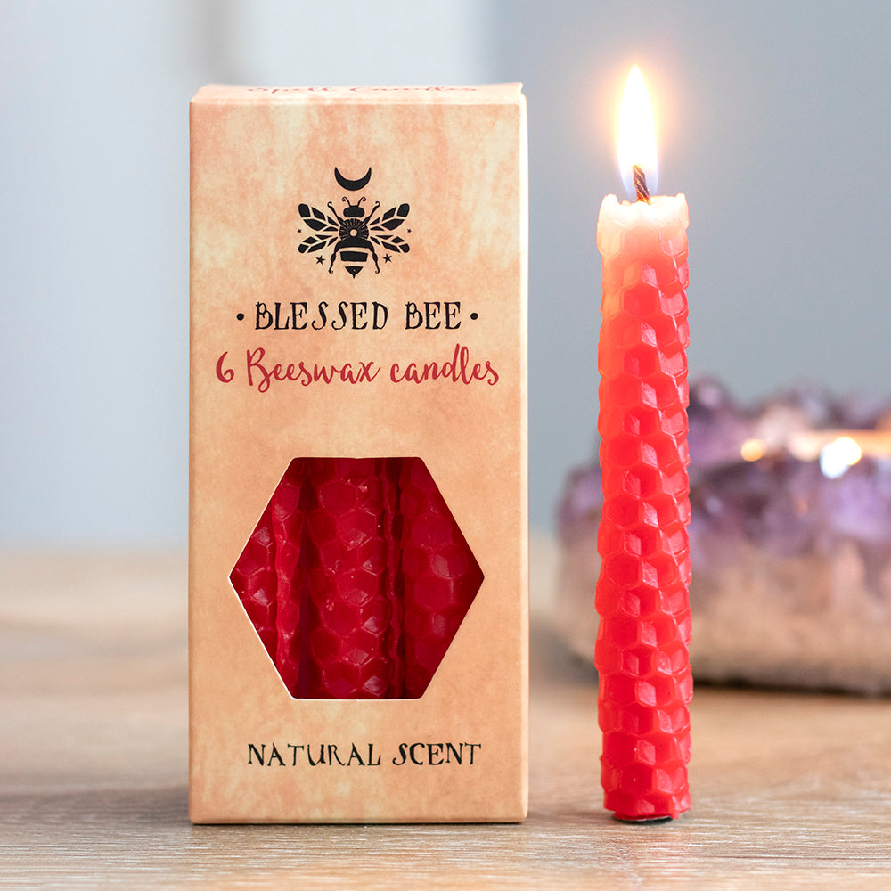 Red Beeswax Blessed Bee Candles - Pack of 6 - Natural Scent