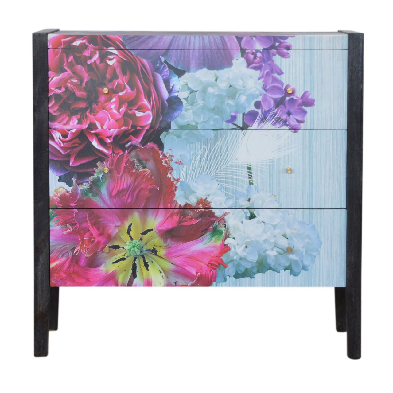 MONTAGE - Three Drawer Mango Wood Floral Chest