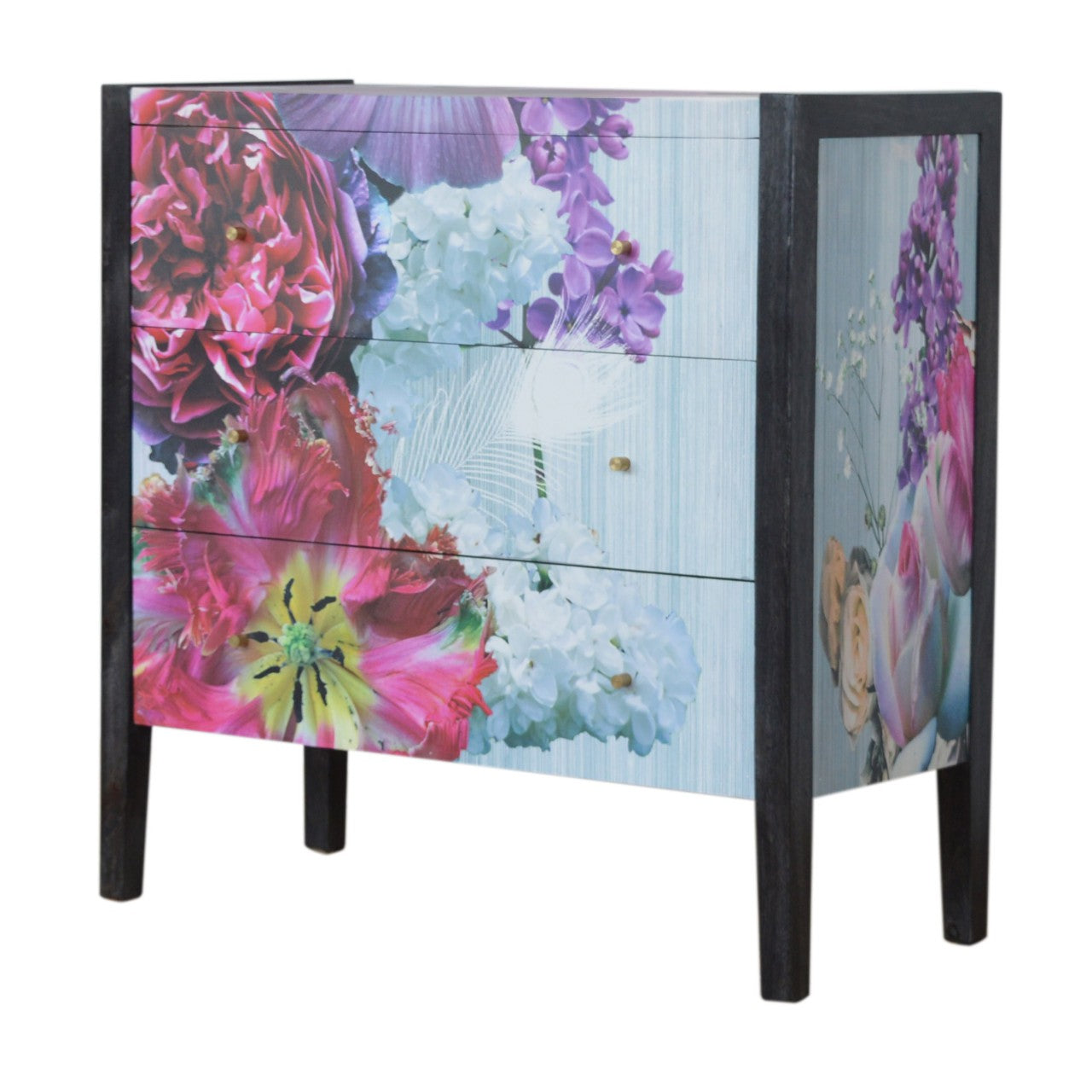 MONTAGE - Three Drawer Mango Wood Floral Chest