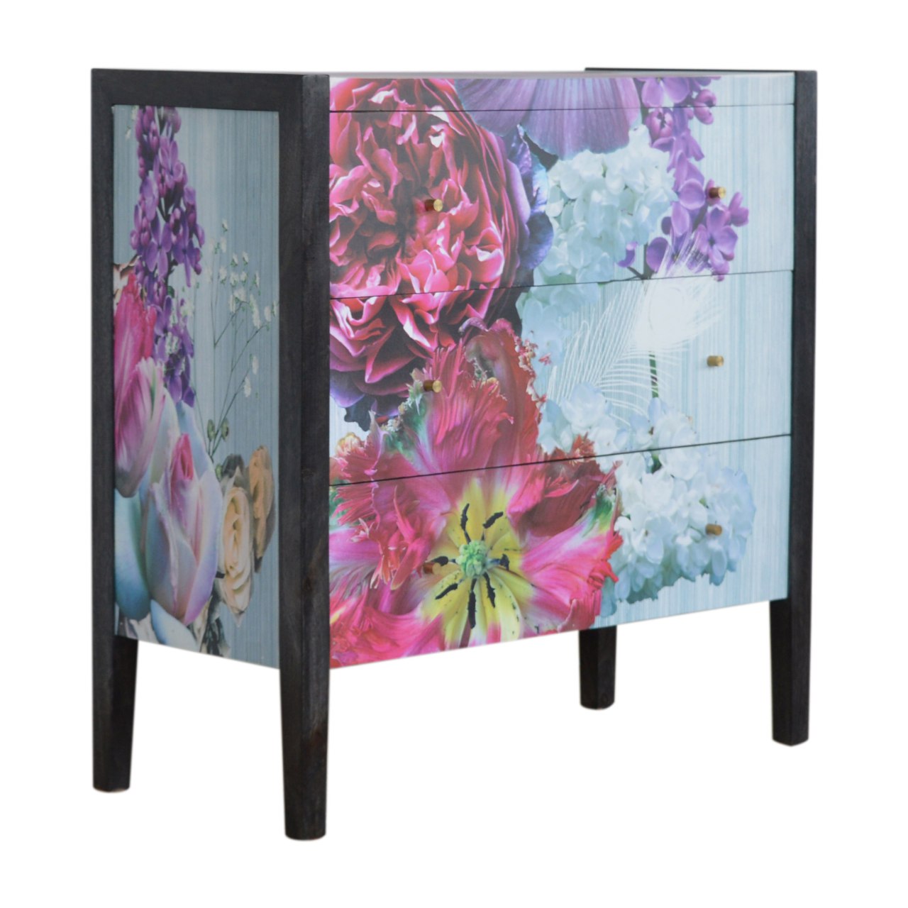 MONTAGE - Three Drawer Mango Wood Floral Chest