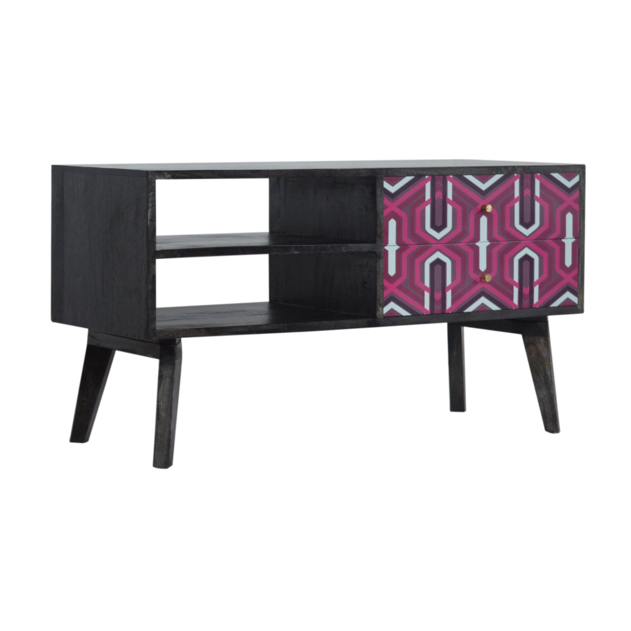 PINK AZTEC - Two Drawer Mango Wood Media Unit