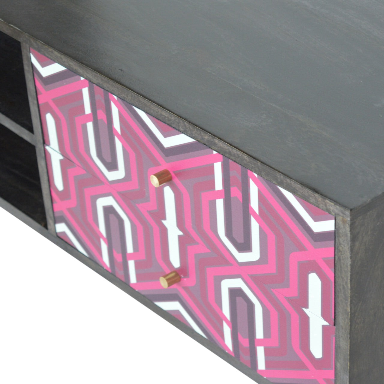 PINK AZTEC - Two Drawer Mango Wood Media Unit