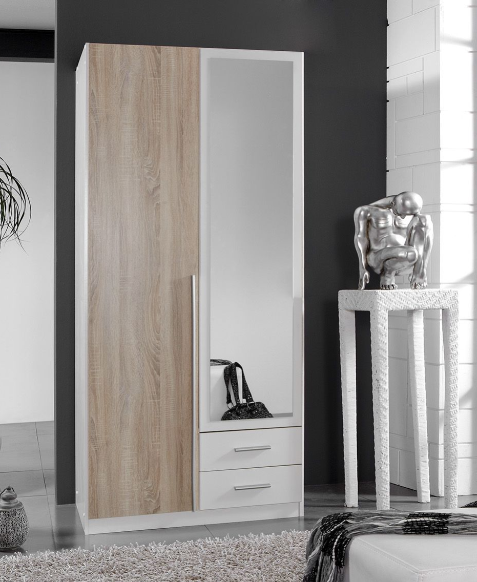 Modern White and Oak effect 2 Door / 2 Drawer Wardrobe