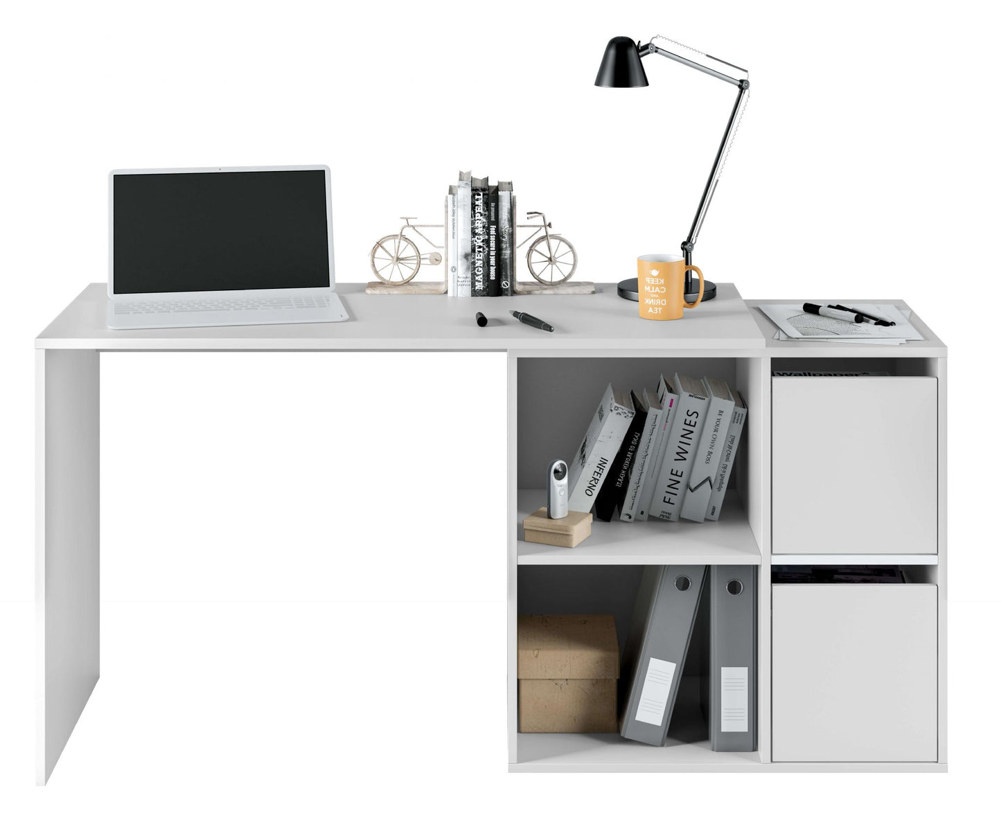 White Reversible Desk with Storage