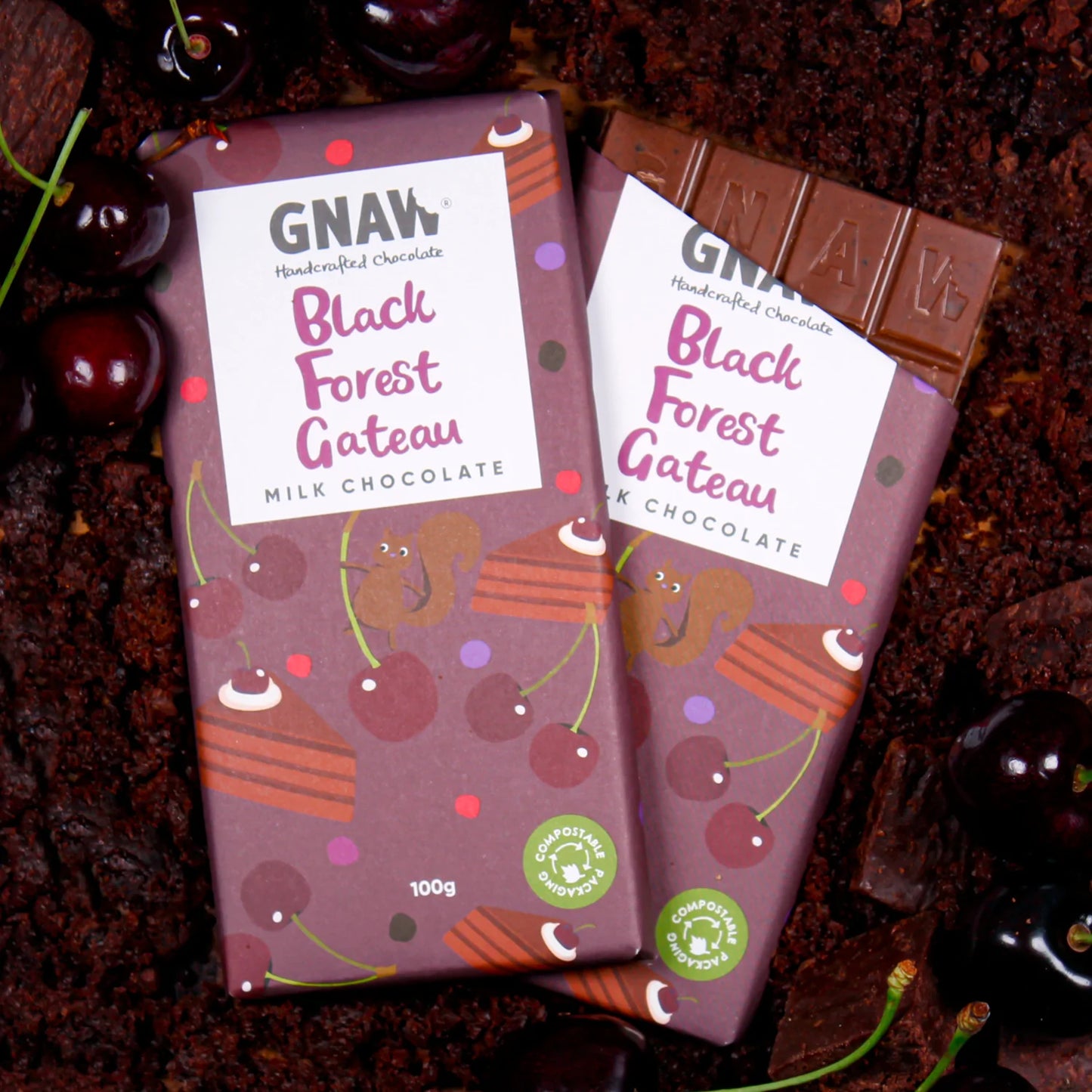 Gnaw Black Forest Gateau Milk Chocolate Bar (100g)