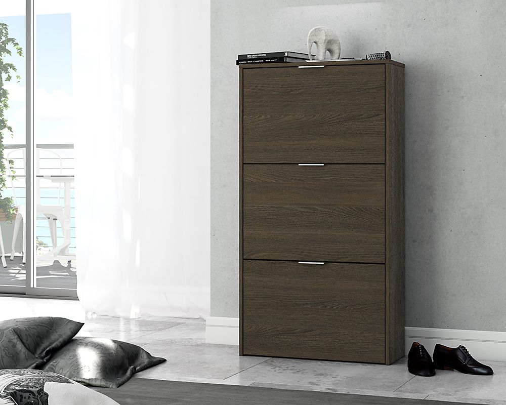 Dark Oak 3 Drawer Shoe Cabinet
