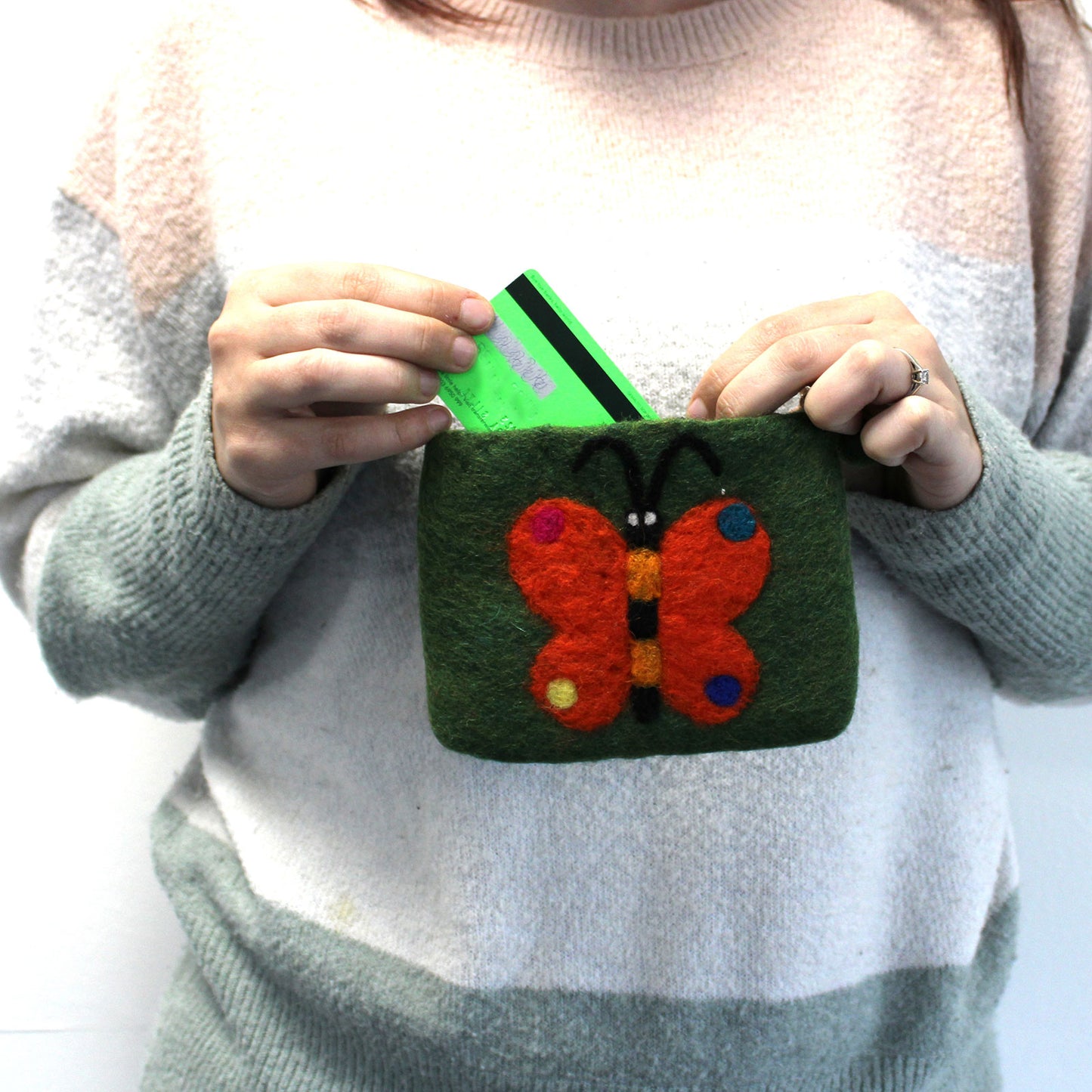Natural Felt Zipper Pouch - Big Butterfly