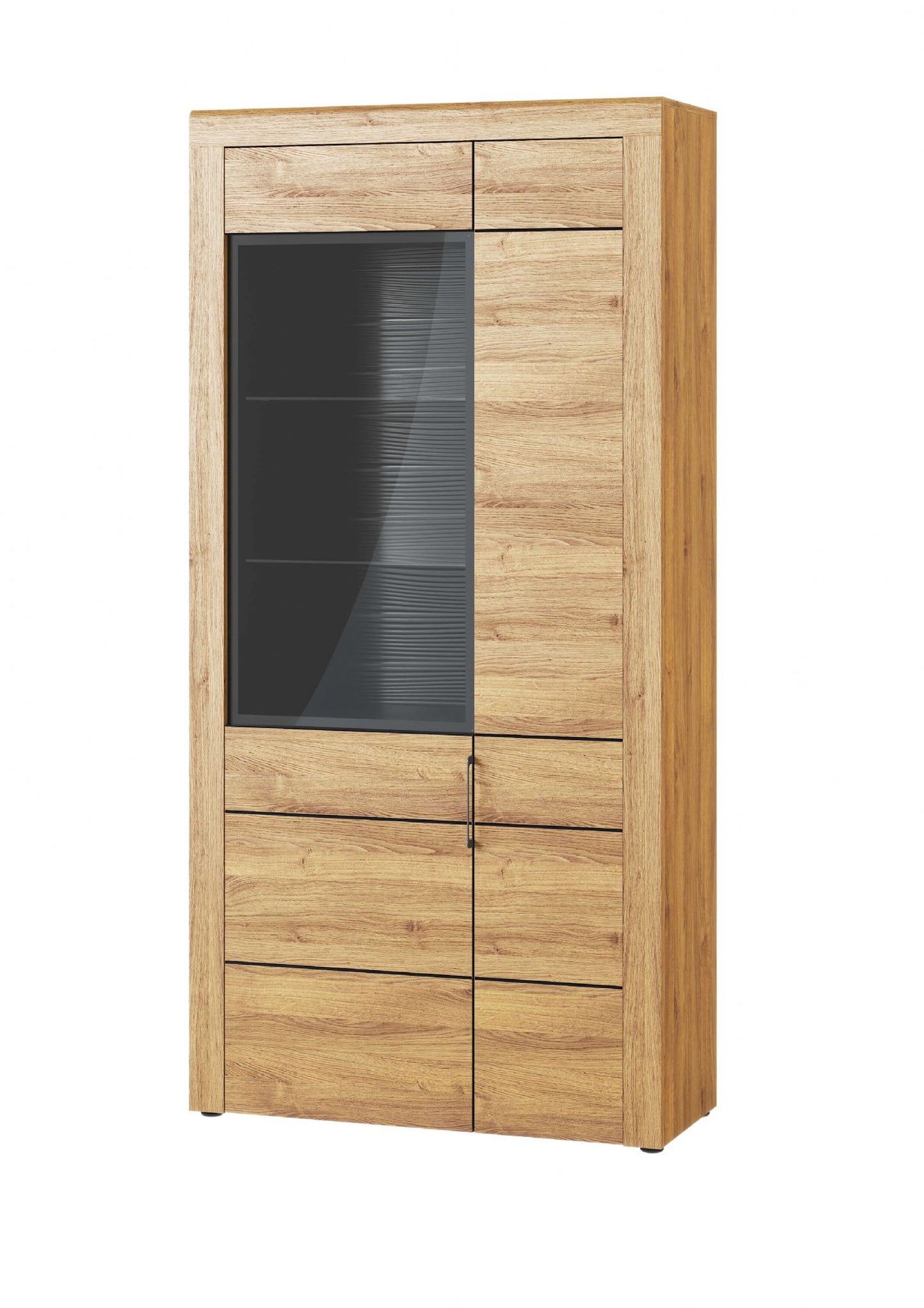 Large Oak Effect Two Door Display Cabinet