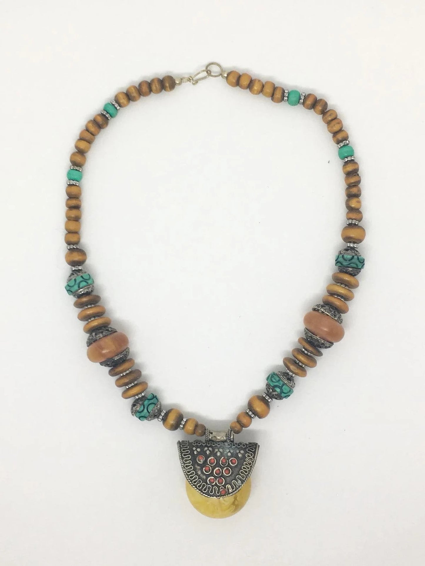 Handmade Rosary Style Turkish Statement Necklace with Roller Pendant