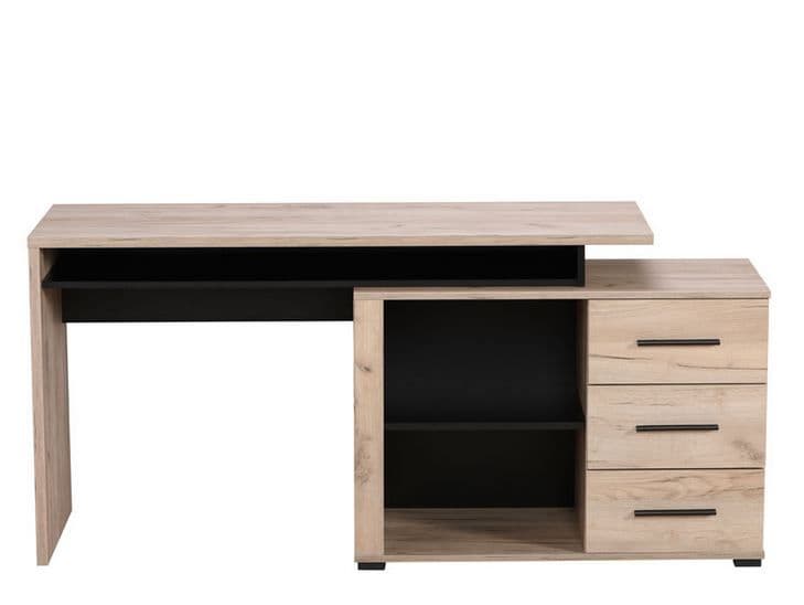 Three Drawer Oak And Black Corner Desk
