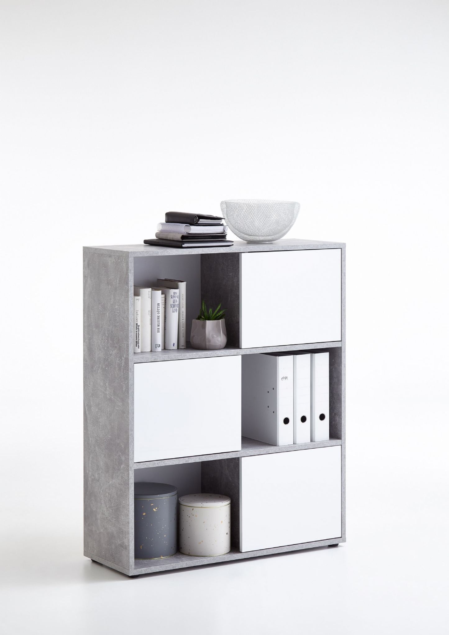 Concrete Grey and White Short Bookcase