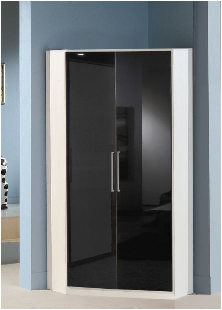 Black Gloss and White 2 Door Corner Wardrobe