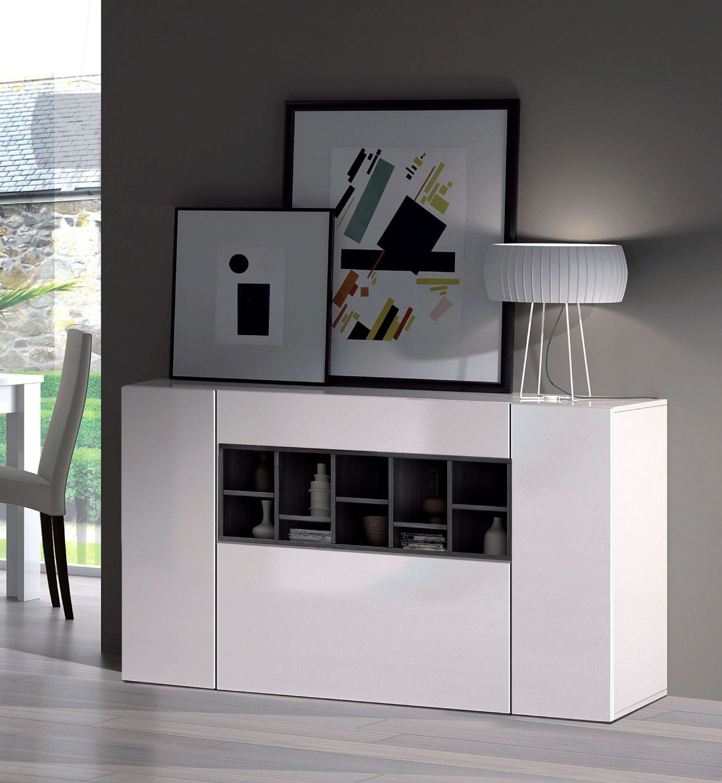 Large Grey and White Stylish Sideboard
