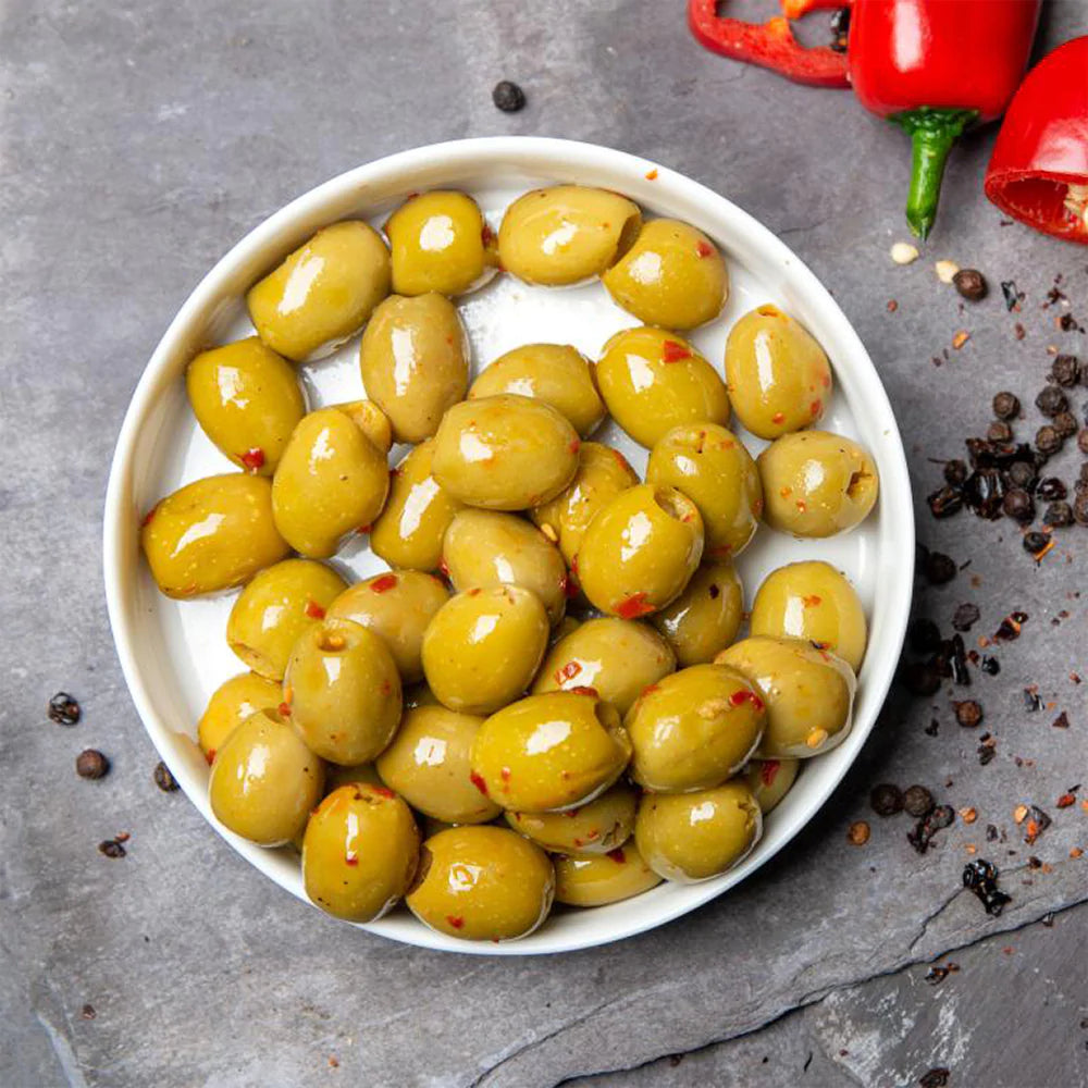 Mr Filbert's Green Olives with Chilli & Black Pepper (65g)