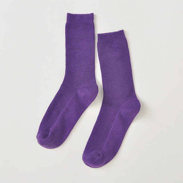 New Color Harajuku Retro Women Lady Cotton Loose Socks Winter In Tube Korean Purple Blue Yellow Pink Designer Christmas Cute