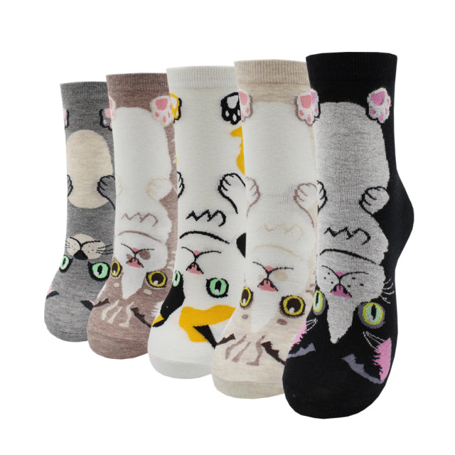 5 Pairs Fashion Colorful Kawaii Cute Cartoon Cotton Women Socks Harajuku Korean Cat Dog Owl Duck Fox Girl Socks