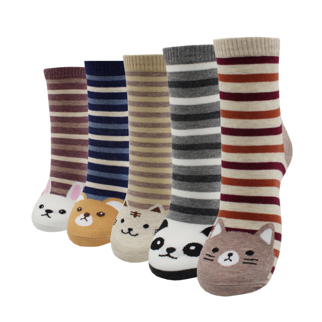 5 Pairs Fashion Colorful Kawaii Cute Cartoon Cotton Women Socks Harajuku Korean Cat Dog Owl Duck Fox Girl Socks