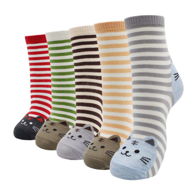 5 Pairs Fashion Colorful Kawaii Cute Cartoon Cotton Women Socks Harajuku Korean Cat Dog Owl Duck Fox Girl Socks