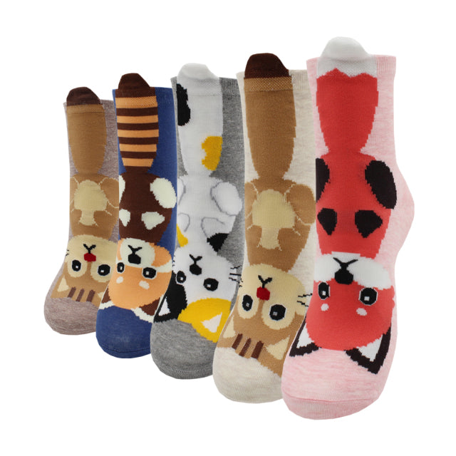 5 Pairs Fashion Colorful Kawaii Cute Cartoon Cotton Women Socks Harajuku Korean Cat Dog Owl Duck Fox Girl Socks
