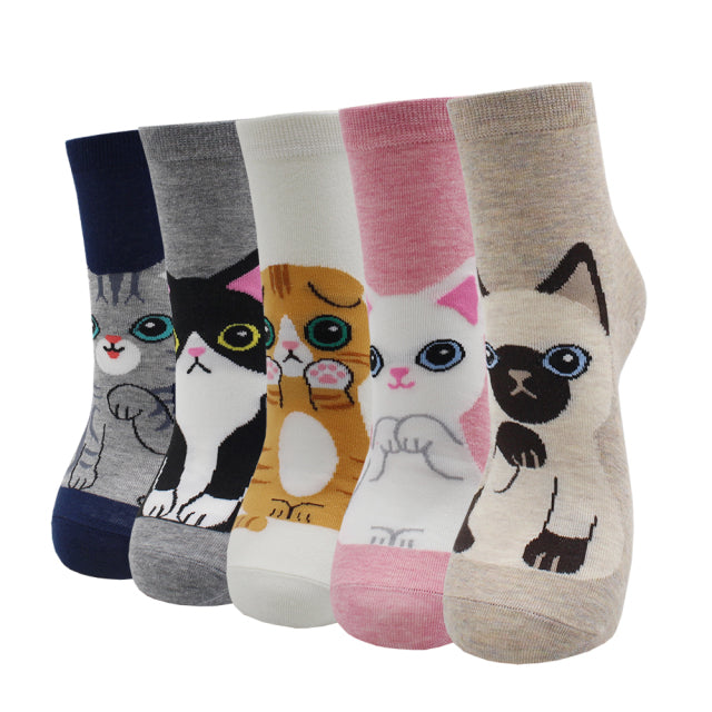 5 Pairs Fashion Colorful Kawaii Cute Cartoon Cotton Women Socks Harajuku Korean Cat Dog Owl Duck Fox Girl Socks