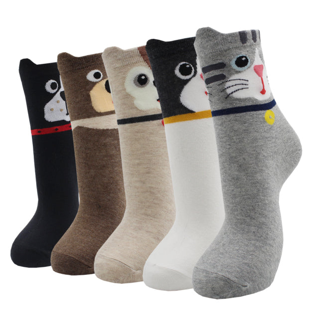 5 Pairs Fashion Colorful Kawaii Cute Cartoon Cotton Women Socks Harajuku Korean Cat Dog Owl Duck Fox Girl Socks