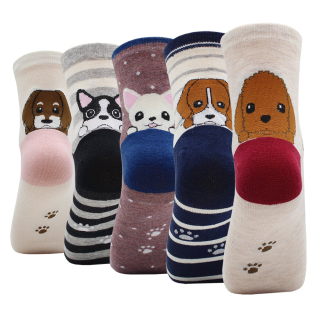 5 Pairs Fashion Colorful Kawaii Cute Cartoon Cotton Women Socks Harajuku Korean Cat Dog Owl Duck Fox Girl Socks