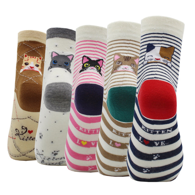 5 Pairs Fashion Colorful Kawaii Cute Cartoon Cotton Women Socks Harajuku Korean Cat Dog Owl Duck Fox Girl Socks