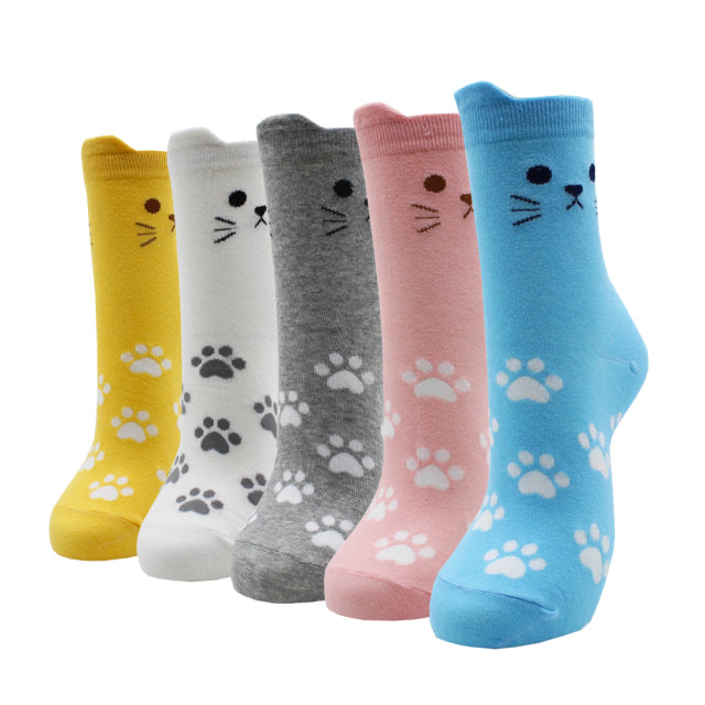 5 Pairs Fashion Colorful Kawaii Cute Cartoon Cotton Women Socks Harajuku Korean Cat Dog Owl Duck Fox Girl Socks