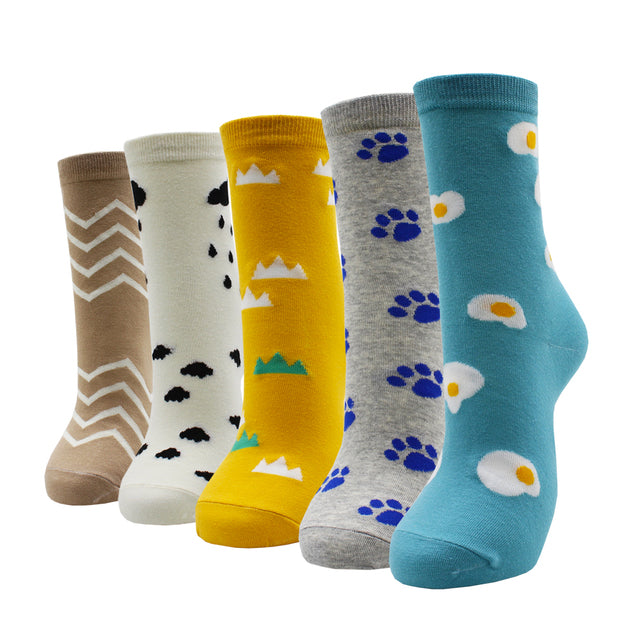5 Pairs Fashion Colorful Kawaii Cute Cartoon Cotton Women Socks Harajuku Korean Cat Dog Owl Duck Fox Girl Socks