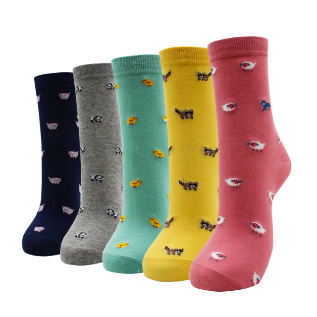 5 Pairs Fashion Colorful Kawaii Cute Cartoon Cotton Women Socks Harajuku Korean Cat Dog Owl Duck Fox Girl Socks