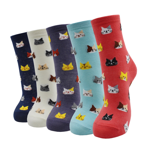 5 Pairs Fashion Colorful Kawaii Cute Cartoon Cotton Women Socks Harajuku Korean Cat Dog Owl Duck Fox Girl Socks