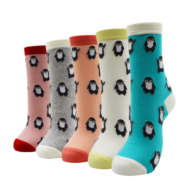 5 Pairs Fashion Colorful Kawaii Cute Cartoon Cotton Women Socks Harajuku Korean Cat Dog Owl Duck Fox Girl Socks