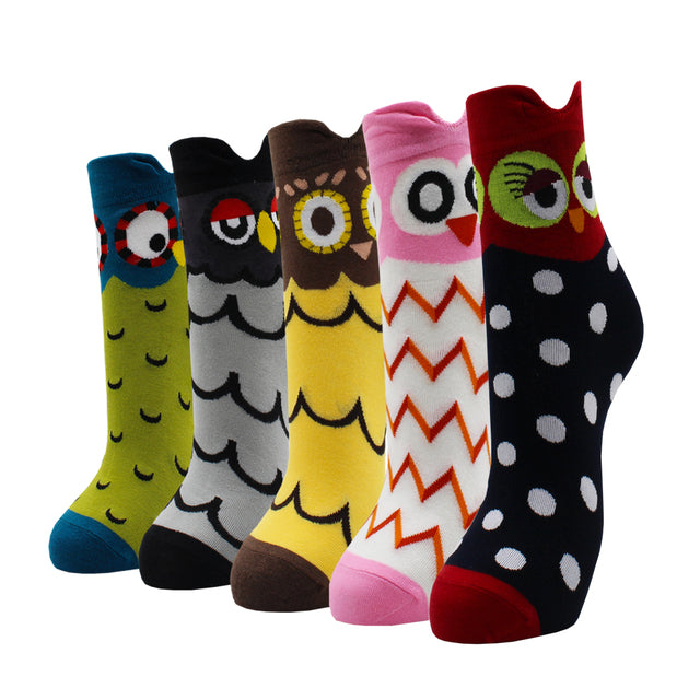 5 Pairs Fashion Colorful Kawaii Cute Cartoon Cotton Women Socks Harajuku Korean Cat Dog Owl Duck Fox Girl Socks