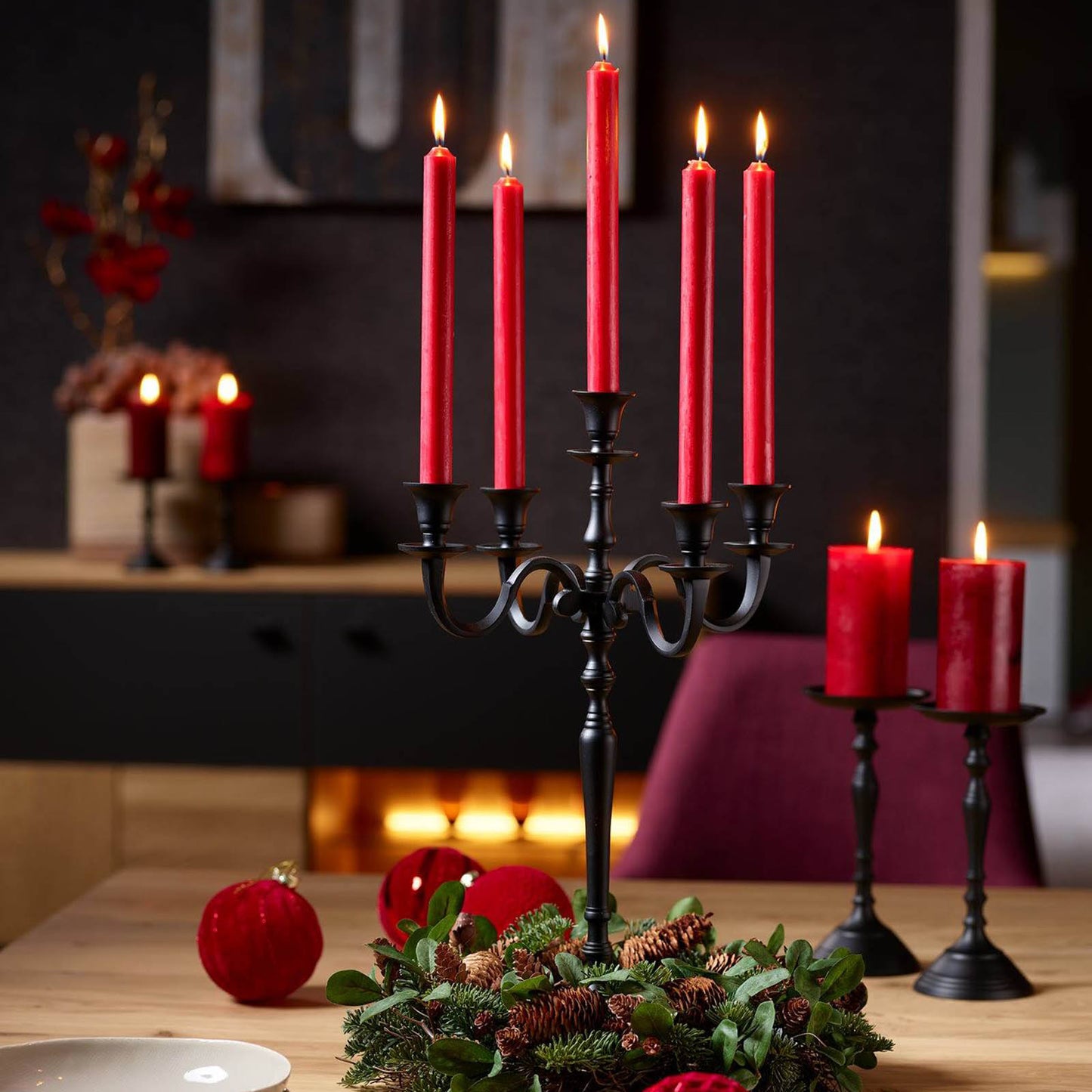 Pure Natural Wax Dinner Candle ( Pack of 4 ) - Red