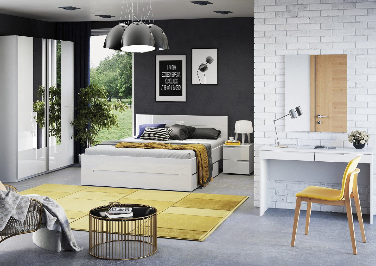 White Gloss Sliding Door Wardrobe With Mirrored Door