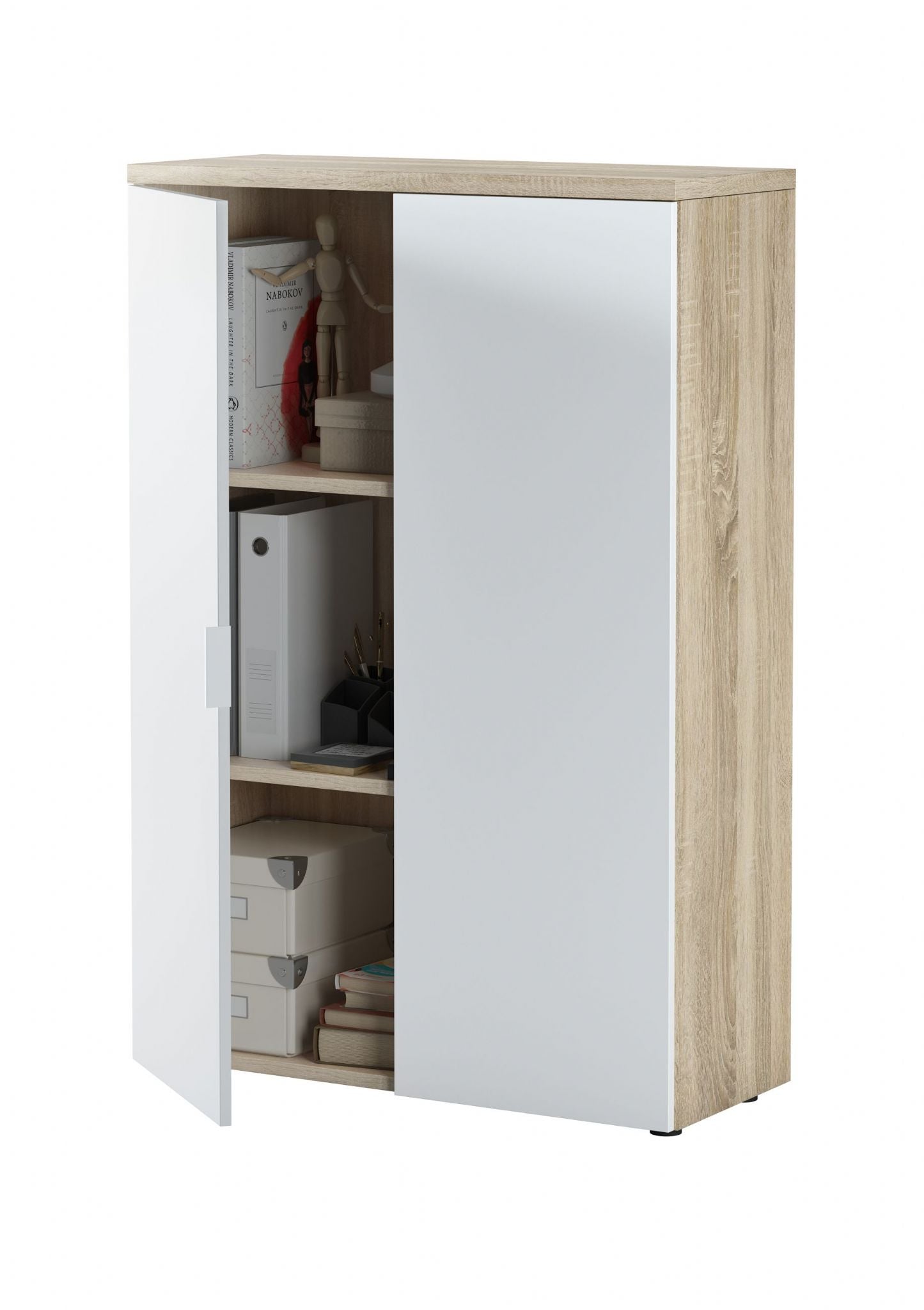 Oak And White Storage Cupboard