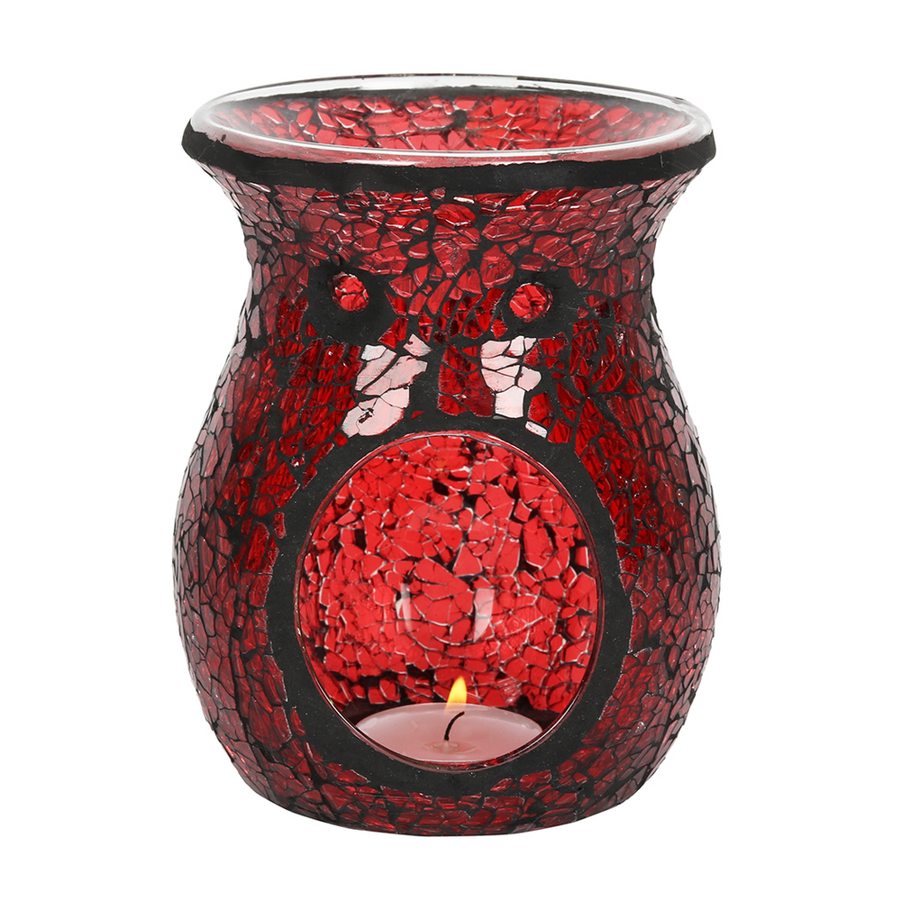 Large Red Crackle Glass Oil Burner