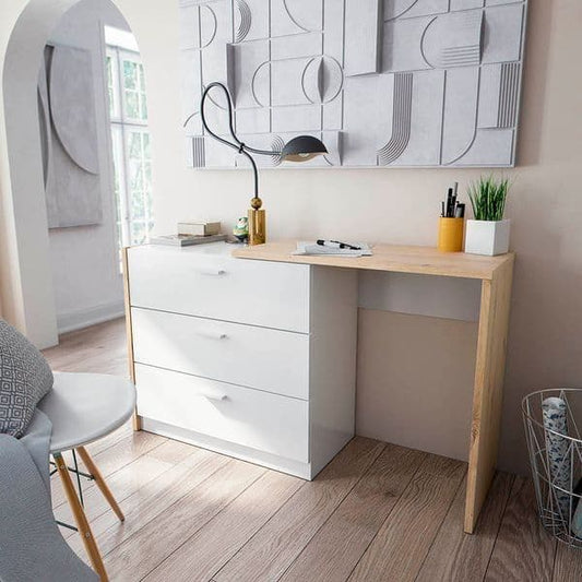 White and Oak Space Saving Chest of Drawer Desk